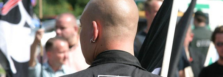 neonazi skinhead at a rally