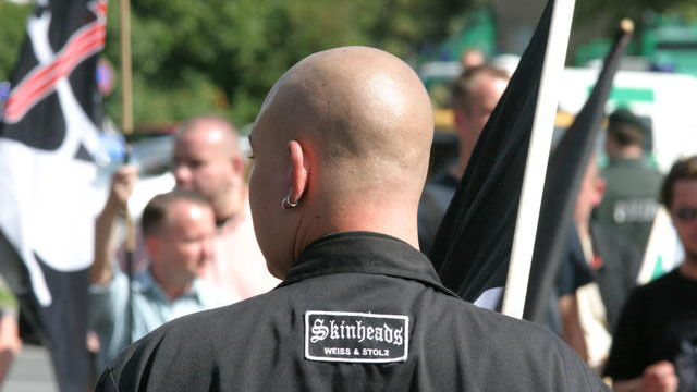 neonazi skinhead at a rally