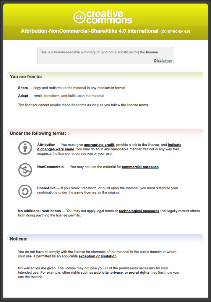 screenshot of the creative commons license